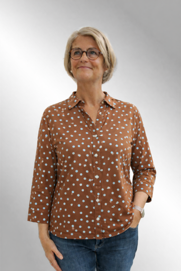 Brun skjorte med blå polka prikker, Amber, Amace