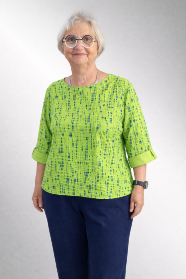 Lime fløjlsbluse med print, 9f3819