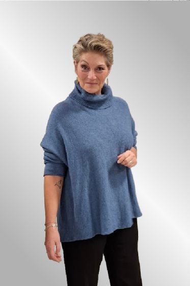 Blå strikbluse med hængekrave, CMP 327 