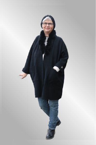 Sort cardigan med fake fur, 1464