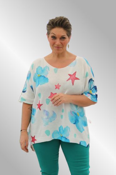 Hvid strik med print, Zafa 21A