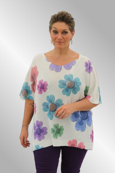 Hvid strik med print, Zafa 22B