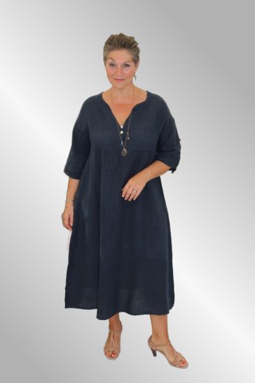 Lang mørk blå hørkjole, Rita 1701