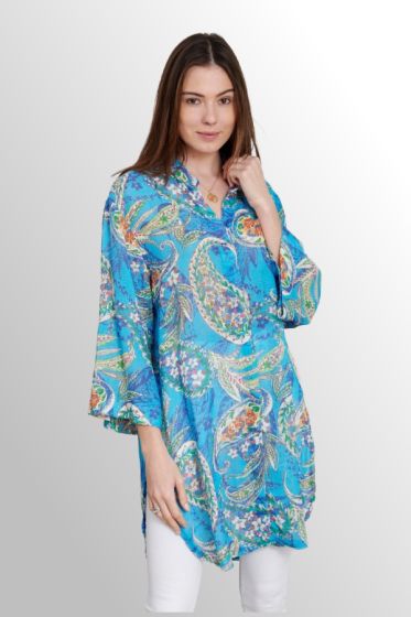 Turkis print hør skjorte, Annsi