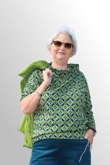 Petrol / Lime bluse med ståkrave, Jabina