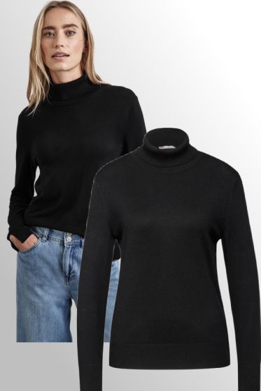 Sort rullekrave bluse, Klassisk, 302784