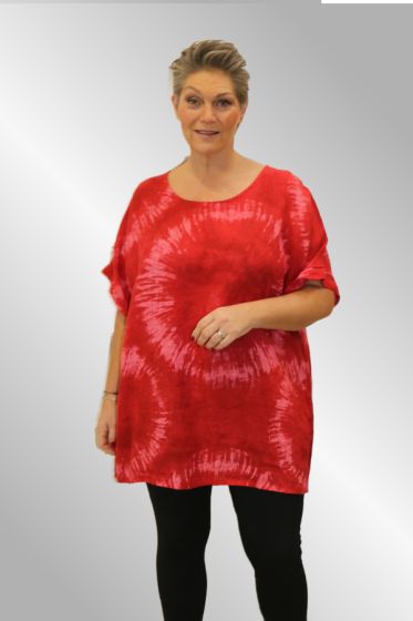 Rød hør tunika, batik, Annelora