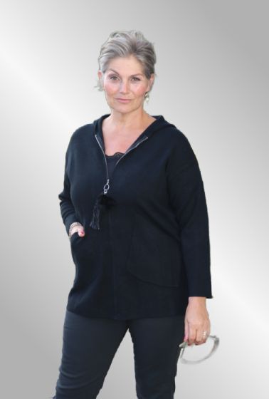 Sort cardigan med hætte B1556