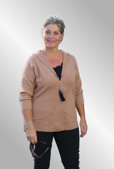 Camel cardigan med hætte B1556