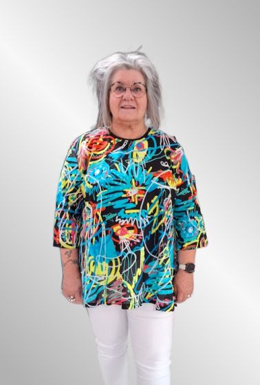 Sort bomulds bluse med multicolor print, AHK 1892