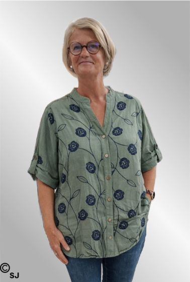 Army hørskjorte med broderi, 2065