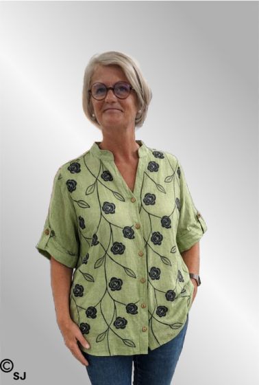 Lime hørskjorte med broderi, 2065
