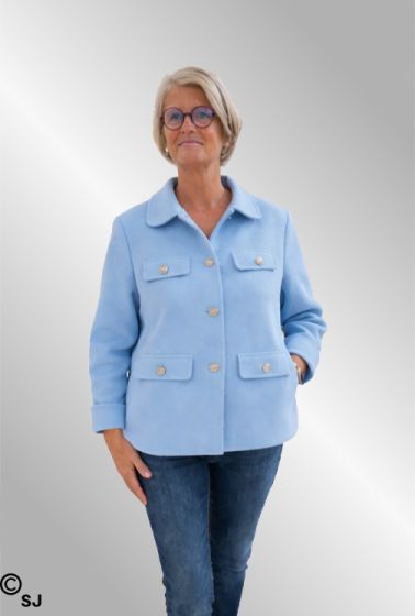 Lys blå fleece jakke med guldknapper, 21409