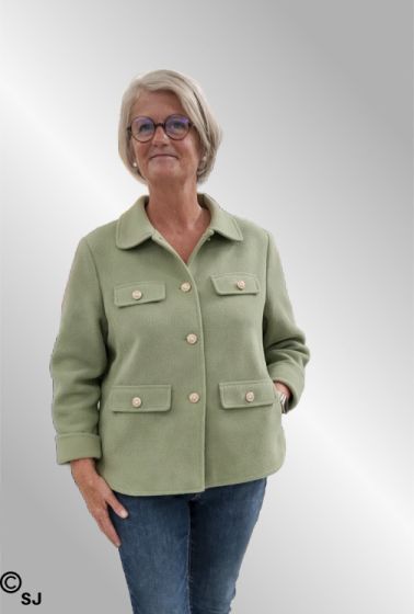 Lys grøn fleece jakke med guldknapper, 21409