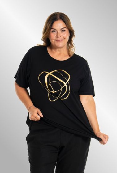 Sort Gitte t-shirt med guld print, G253089