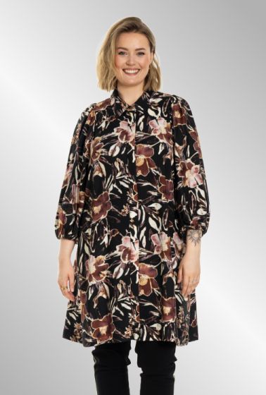Sort tunika med blomster print, G256008