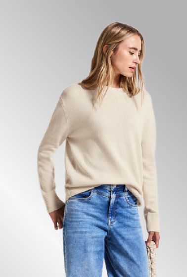 Råhvid strik med rundhals, Street One 303273