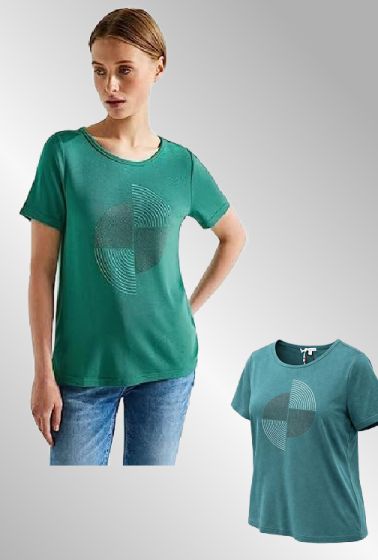 Grøn t-shirt med similisten print, Street One 320189