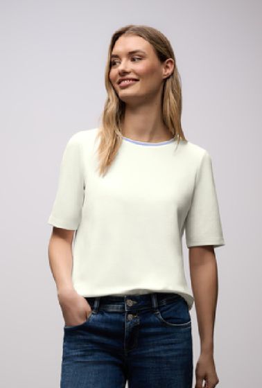 Råhvid T-Shirt med kontrast kant, 324621