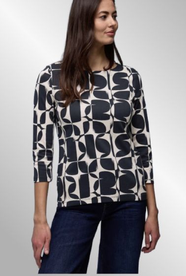 Mørk blå / råhvid grafisk printet T-Shirt, Street One 324652