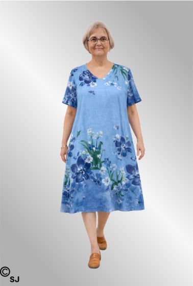 Jeanes blue bomulds kjole med blomster, 3502