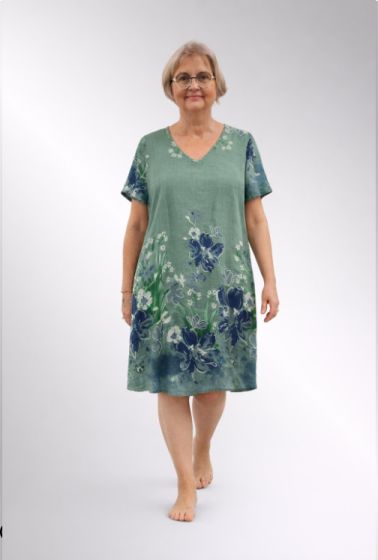 Khaki grøn bomulds kjole med blomster, 3502