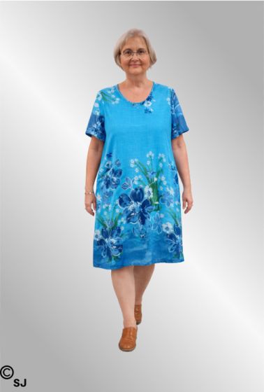 Turkis bomulds kjole med blomster, 3502