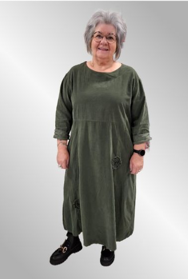 Lang grøn fløjlskjole med rosetter, JK  38013