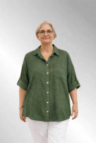 Khaki grøn bomulds skjorte i ble kvalitet, 55032