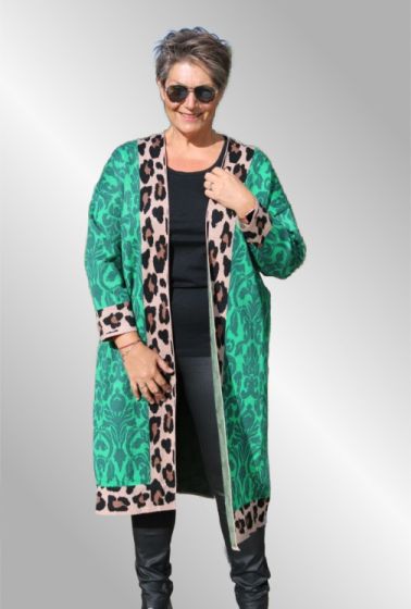 Grøn lang cardigan med bort, Beauty 5862