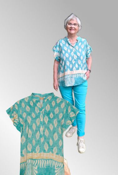 Turkis viskose bluse med print, 6319