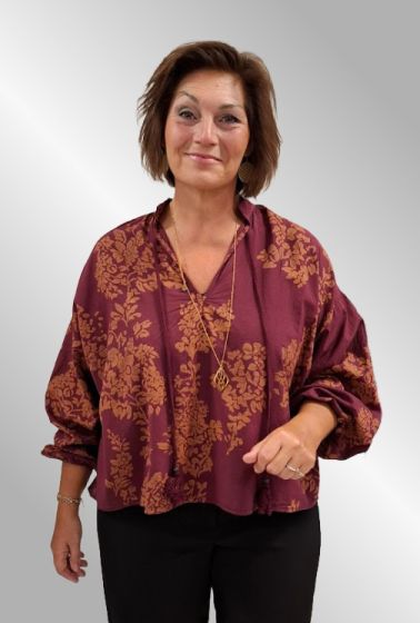 Bordeaux bluse med print, Caban Mentor6359