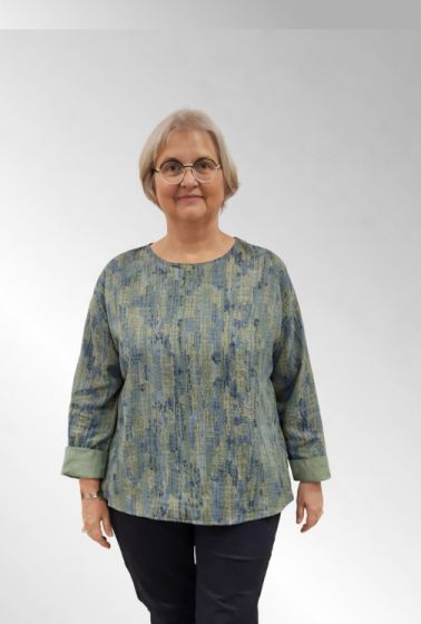 Khaki grøn fløjlsbluse med print, 9f3819