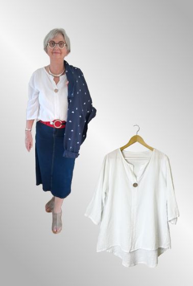 Hvid bomulds bluse, Benitta Bomuldsgaze