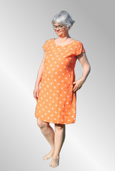 Orange prikket hørkjole, Birgit