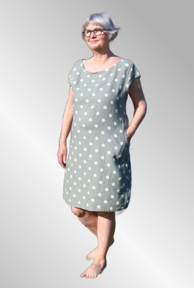 Khaki prikket hørkjole, Birgit