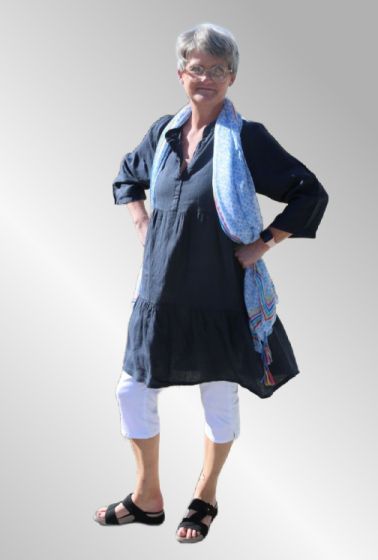 Navy hør kjole med peplum, Abelone 