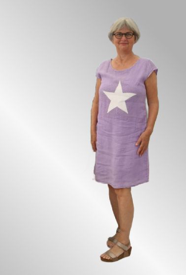 Lys lilla hør kjole med stjerne og små sten, Birgit star