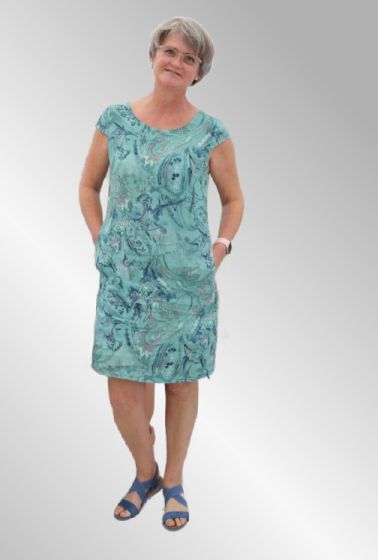 Lysgrøn hør kjole med Paisly print