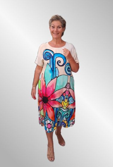 Beige viskose kjole med print, 2189