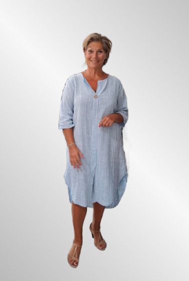 Lys blå bomulds kjole med lodrette striber, Benitta
