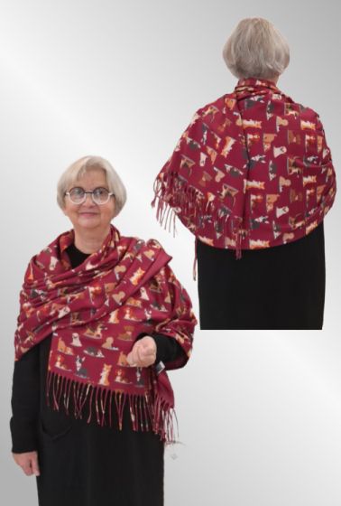 Bordeaux viskose tørklæde med hunde