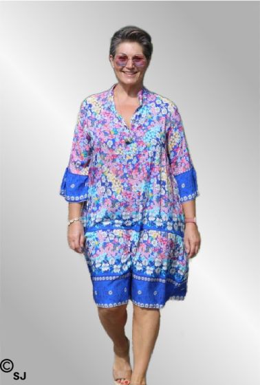 Boheme flower dress, blå combi, 1451