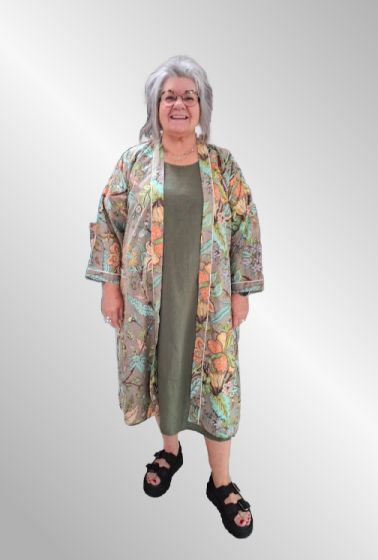Grøn bomulds kimono med print, bomuld