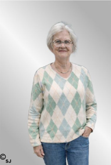 Råhvid viskose bluse med grøn harlekintern, 90577