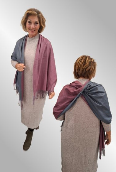 Grå / bordeaux dobbelt cashmere / viskose tørklæde FA78089