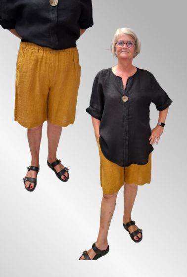 Karryfarvet hør shorts, Colette