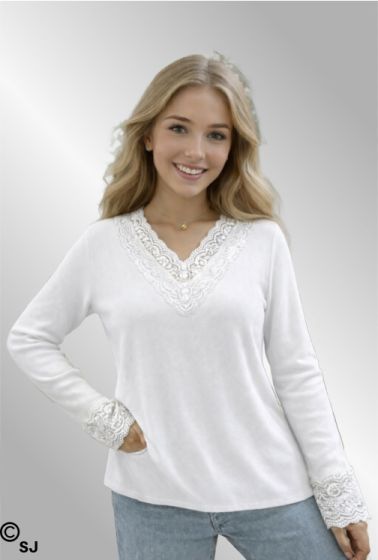 Hvid viskose langærmet t-shirt, 0147