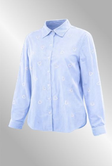 Blå stribet skjorte med Hvide hjerte, 077-90074-3