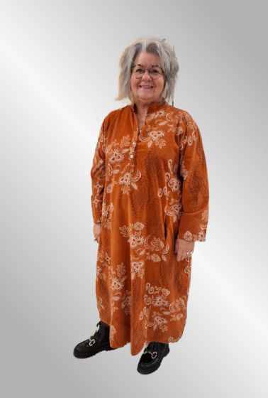 Rust farvet fløjlskjole med print, 12231IKJ